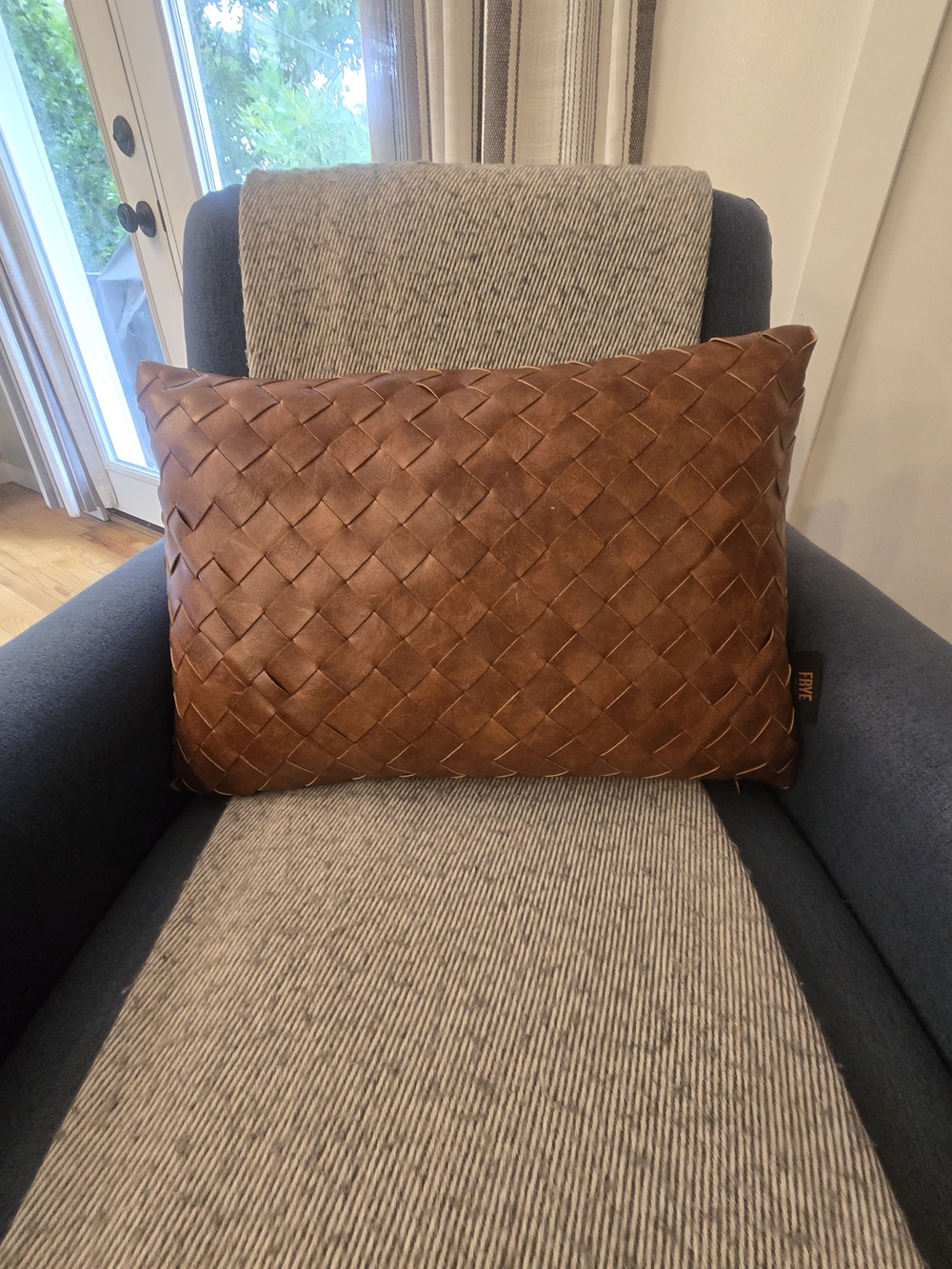 FRYE Woven Faux Leather Accent Pillow - Brown - Picture 5 of 6
